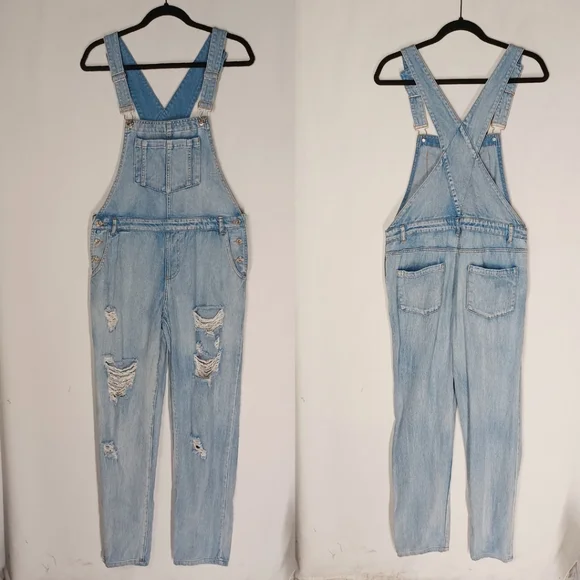 HONEY PUNCH Light Medium Wash Distressed Overall Jumpsuit Medium (RHOOC) - Picture 3 of 9